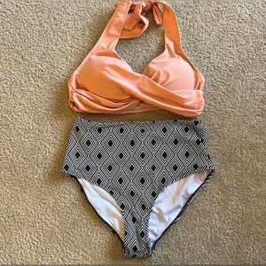 Cupshe Coral Black & White Swimsuit